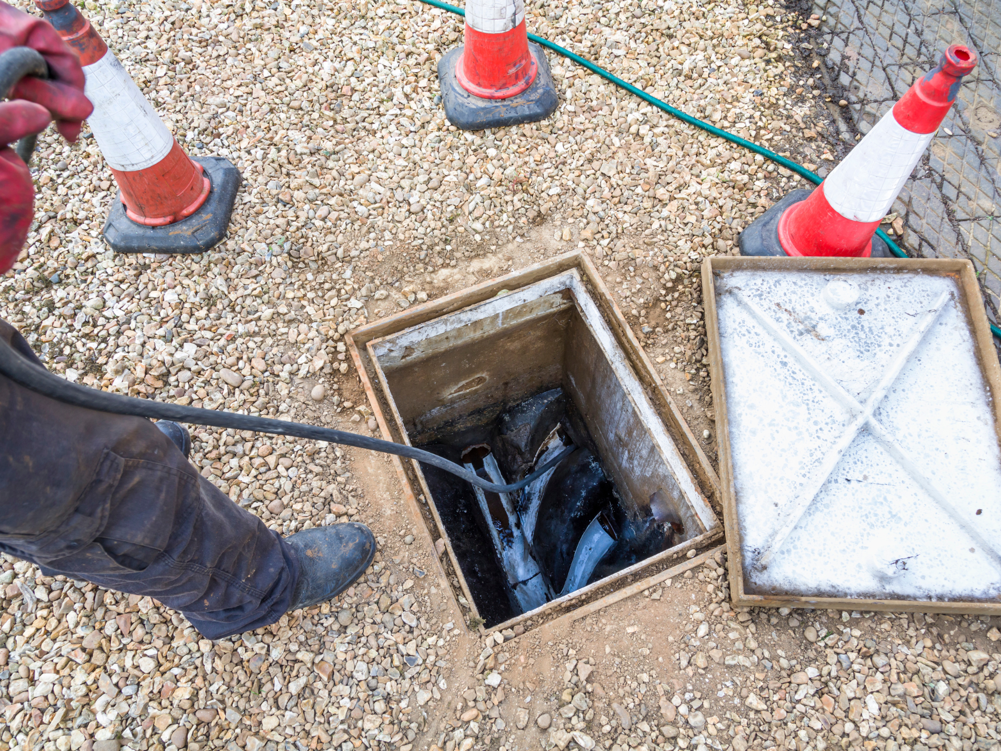 Outdoor drain inspection using hydro jet equipment